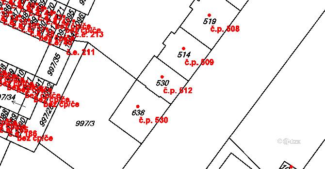 Mariánské Lázně 512 na parcele st. 530 v KÚ Mariánské Lázně, Katastrální mapa