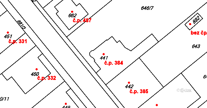 Borohrádek 384 na parcele st. 441 v KÚ Borohrádek, Katastrální mapa