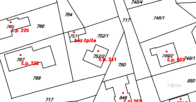 Jablůnka 241 na parcele st. 752/2 v KÚ Jablůnka, Katastrální mapa