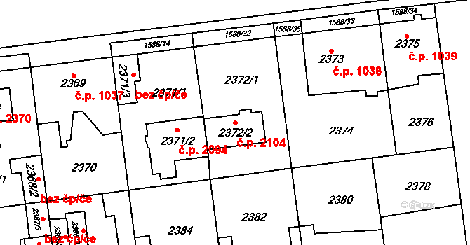 Horní Počernice 2104, Praha na parcele st. 2372/2 v KÚ Horní Počernice, Katastrální mapa