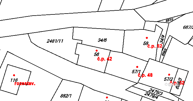 Matějovec 42, Český Rudolec na parcele st. 56 v KÚ Matějovec, Katastrální mapa