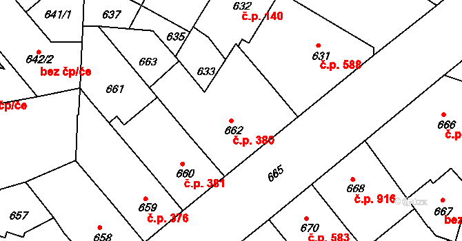 Žižkov 380, Praha na parcele st. 662 v KÚ Žižkov, Katastrální mapa