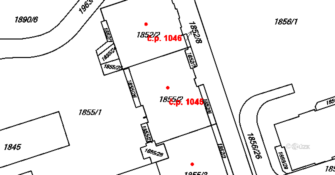 Žižkov 1045, Praha na parcele st. 1855/2 v KÚ Žižkov, Katastrální mapa