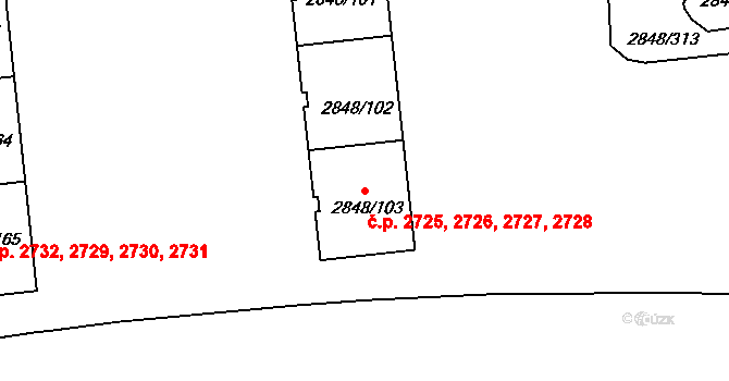 Záběhlice 2725,2726,2727,2728, Praha na parcele st. 2848/103 v KÚ Záběhlice, Katastrální mapa