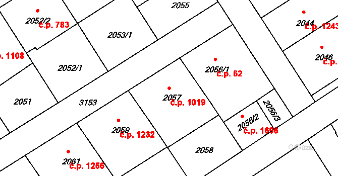 Nusle 1019, Praha na parcele st. 2057 v KÚ Nusle, Katastrální mapa