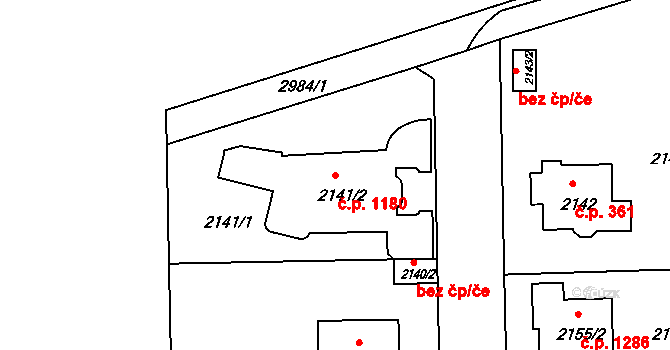 Braník 1180, Praha na parcele st. 2141/2 v KÚ Braník, Katastrální mapa