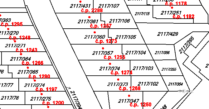 Chodov 1255, Praha na parcele st. 2117/357 v KÚ Chodov, Katastrální mapa