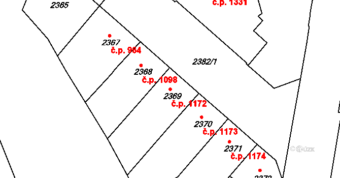 Smíchov 1172, Praha na parcele st. 2369 v KÚ Smíchov, Katastrální mapa