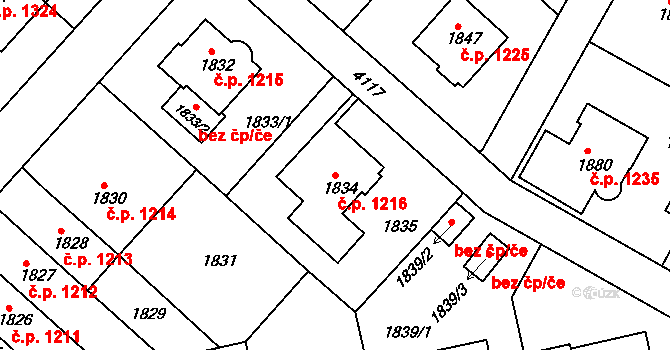 Dejvice 1216, Praha na parcele st. 1834 v KÚ Dejvice, Katastrální mapa