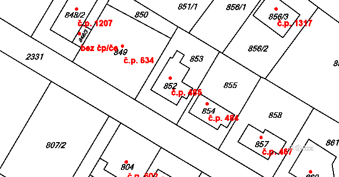 Suchdol 485, Praha na parcele st. 852 v KÚ Suchdol, Katastrální mapa