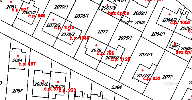 Suchdol 785, Praha na parcele st. 2076 v KÚ Suchdol, Katastrální mapa
