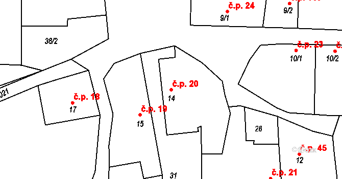 Zduchovice 20 na parcele st. 14 v KÚ Zduchovice, Katastrální mapa