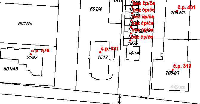 Příbram IV 331, Příbram na parcele st. 1517 v KÚ Březové Hory, Katastrální mapa