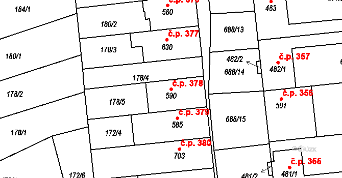 Hroznová Lhota 378 na parcele st. 590 v KÚ Hroznová Lhota, Katastrální mapa