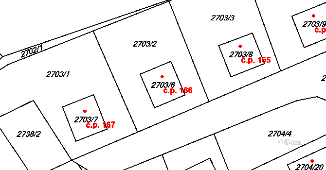 Rumburk 1 166, Rumburk na parcele st. 2703/6 v KÚ Rumburk, Katastrální mapa