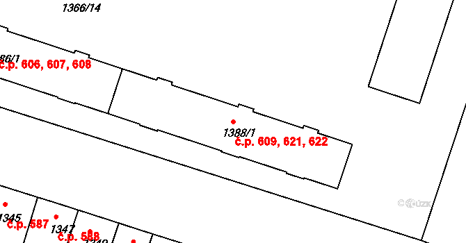 České Budějovice 5 609,621,622, České Budějovice na parcele st. 1388/1 v KÚ České Budějovice 5, Katastrální mapa