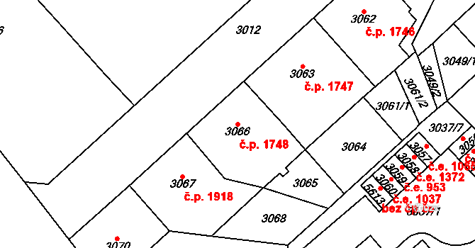 Chomutov 1748 na parcele st. 3066 v KÚ Chomutov I, Katastrální mapa