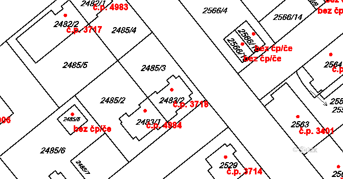 Chomutov 3718 na parcele st. 2483/2 v KÚ Chomutov II, Katastrální mapa