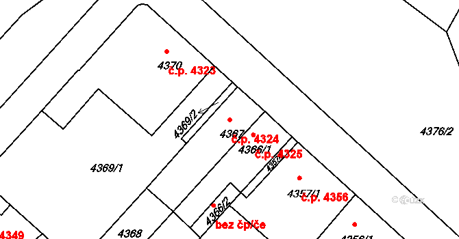 Chomutov 4324 na parcele st. 4367 v KÚ Chomutov II, Katastrální mapa