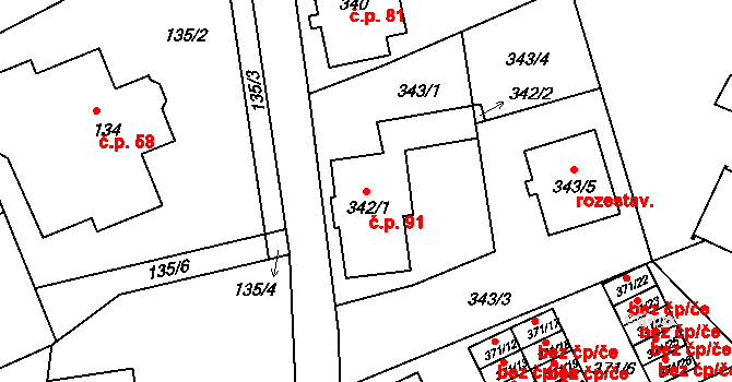 Liberec VIII-Dolní Hanychov 91, Liberec na parcele st. 342/1 v KÚ Dolní Hanychov, Katastrální mapa