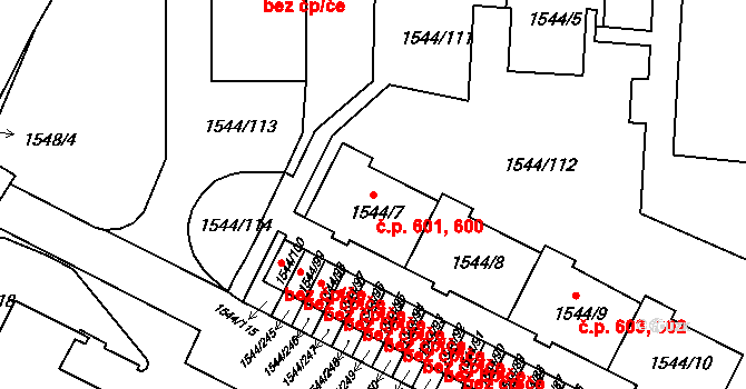 Liberec XV-Starý Harcov 600,601, Liberec na parcele st. 1544/8 v KÚ Starý Harcov, Katastrální mapa