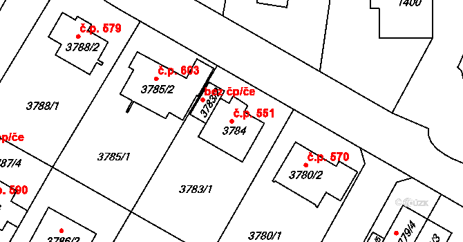 Liberec IV-Perštýn 551, Liberec na parcele st. 3784 v KÚ Liberec, Katastrální mapa