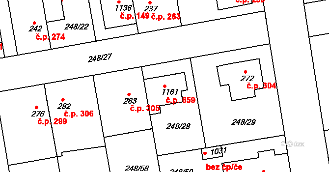 Malšovice 659, Hradec Králové na parcele st. 1161 v KÚ Malšovice u Hradce Králové, Katastrální mapa