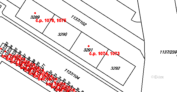 Bolevec 1073,1074, Plzeň na parcele st. 3291 v KÚ Bolevec, Katastrální mapa