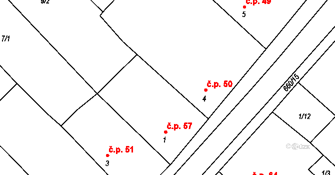 Končice 57, Žiželice na parcele st. 1 v KÚ Končice, Katastrální mapa