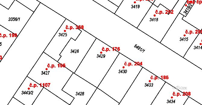 Lobzy 176, Plzeň na parcele st. 3429 v KÚ Plzeň, Katastrální mapa