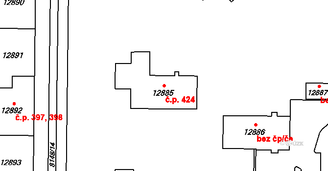 Doudlevce 424, Plzeň na parcele st. 12885 v KÚ Plzeň, Katastrální mapa