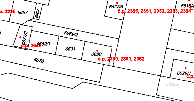 Jižní Předměstí 2360,2361,2362, Plzeň na parcele st. 6669/1 v KÚ Plzeň, Katastrální mapa