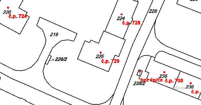 Šumbark 729, Havířov na parcele st. 225 v KÚ Šumbark, Katastrální mapa