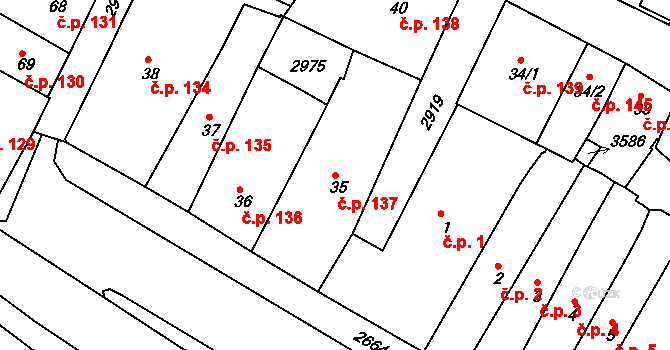 Chrudim I 137, Chrudim na parcele st. 35 v KÚ Chrudim, Katastrální mapa