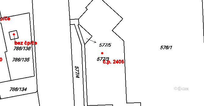 Horní Počernice 2406, Praha na parcele st. 577/3 v KÚ Horní Počernice, Katastrální mapa