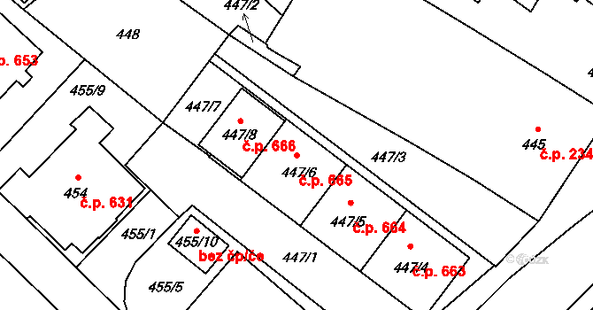 Jedovnice 665 na parcele st. 447/6 v KÚ Jedovnice, Katastrální mapa