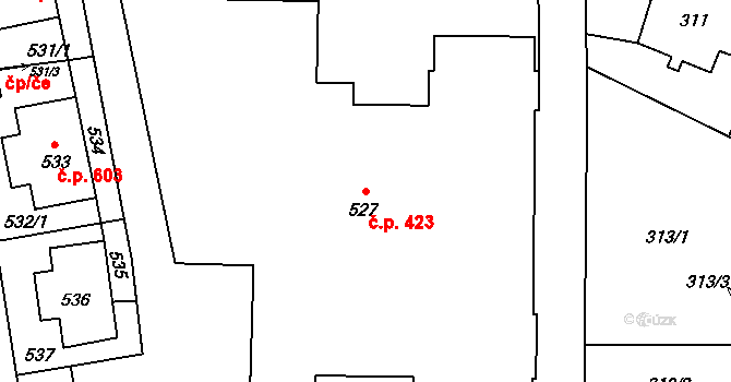 Šluknov 423 na parcele st. 527 v KÚ Šluknov, Katastrální mapa