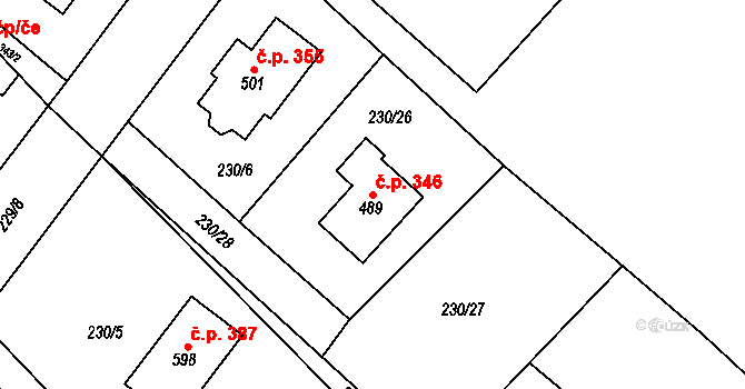 Zaječice 346 na parcele st. 489 v KÚ Zaječice u Chrudimi, Katastrální mapa