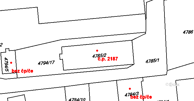 Předměstí 2187, Litoměřice na parcele st. 4785/2 v KÚ Litoměřice, Katastrální mapa