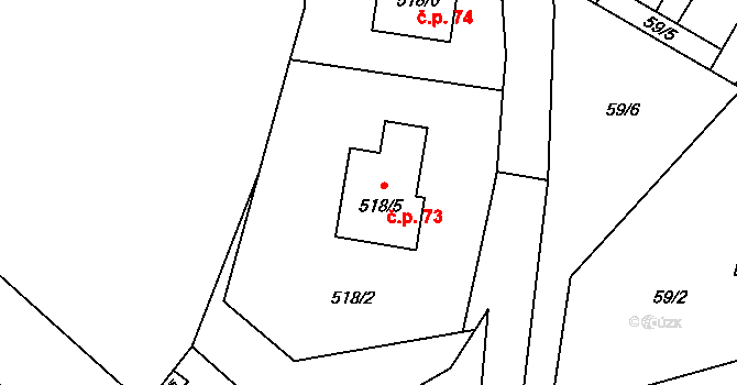 Chvalešovice 73, Dříteň na parcele st. 518/5 v KÚ Chvalešovice, Katastrální mapa