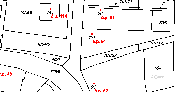 Rejšice 61, Smilovice na parcele st. 101 v KÚ Rejšice, Katastrální mapa