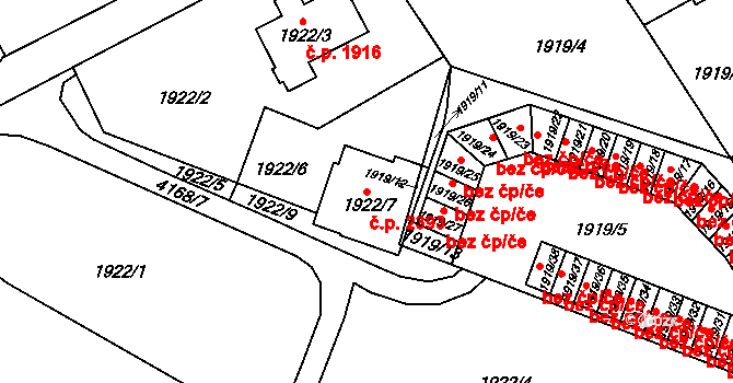 Mizerov 2393, Karviná na parcele st. 1922/7 v KÚ Karviná-město, Katastrální mapa