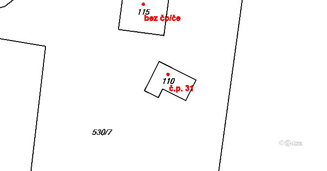 Výškovice 31, Vimperk na parcele st. 110 v KÚ Výškovice u Vimperka, Katastrální mapa