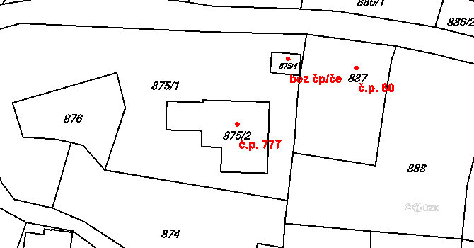 Raspenava 777 na parcele st. 875/2 v KÚ Raspenava, Katastrální mapa