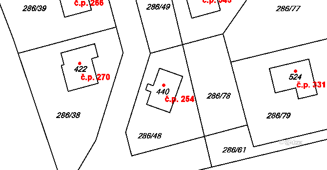 Jenišovice 254 na parcele st. 440 v KÚ Jenišovice u Jablonce nad Nisou, Katastrální mapa
