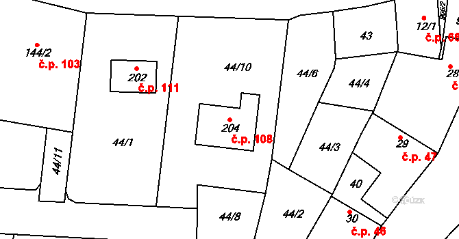 Libošovice 108 na parcele st. 204 v KÚ Libošovice, Katastrální mapa