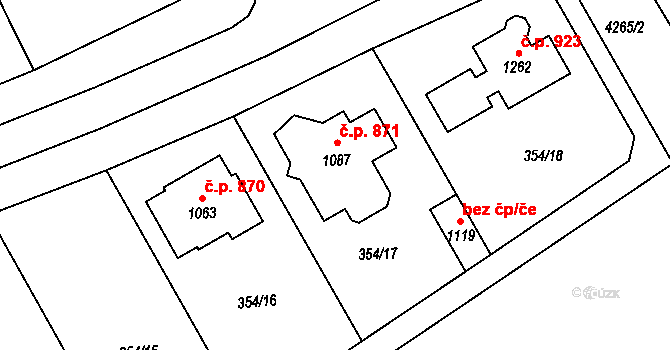 Rakvice 871 na parcele st. 1087 v KÚ Rakvice, Katastrální mapa