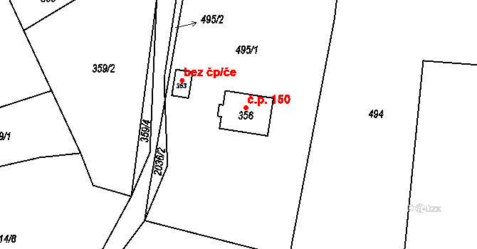 Janov 150 na parcele st. 356 v KÚ Janov u Krnova, Katastrální mapa