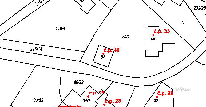 Leština 48, Věž na parcele st. 88 v KÚ Leština u Herálce, Katastrální mapa
