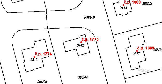 Choceň 1773 na parcele st. 3412 v KÚ Choceň, Katastrální mapa